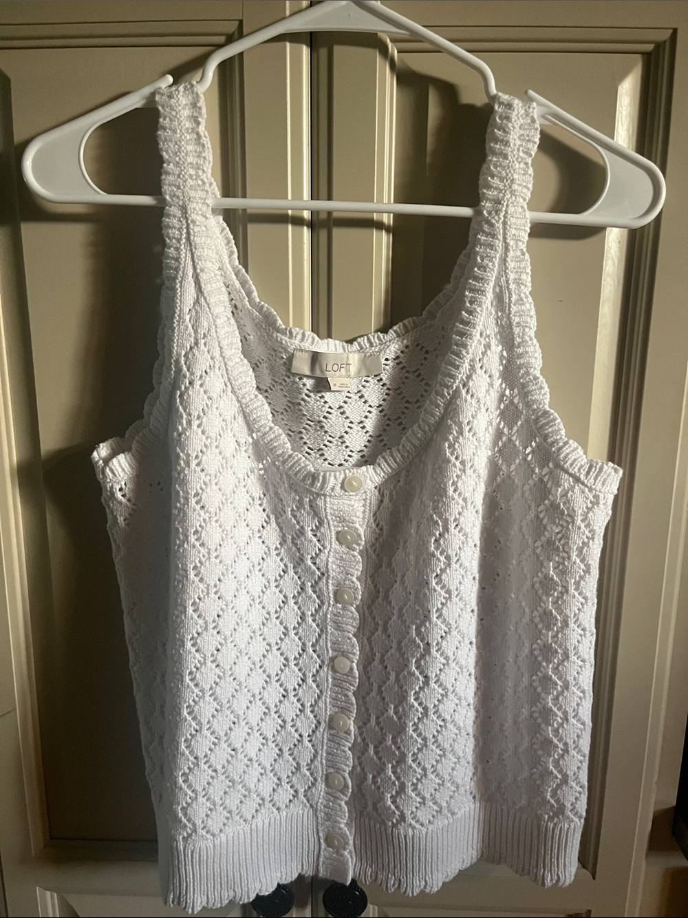 LOFT White Crochet Button-Front Camisole